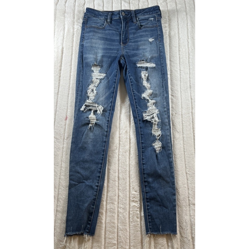 American‎ Eagle Outfitters Super Hi Rise Jegging Jeans Distressed Women's Size 4